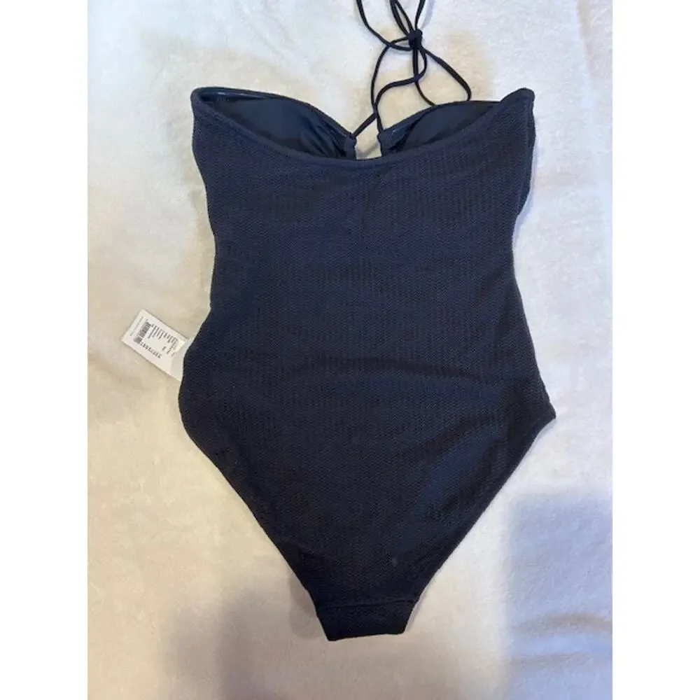 SEAFOLLY Black Halter Bandeau One Piece Tie Swimsuit Bathing Suit NWT Size 10
